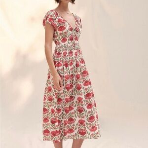 Floral Red and White Midi Dress